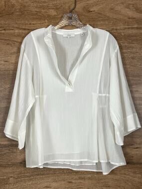 Vince White 100% Cotton Gauze V-Neck Tunic Blouse Top Women's Size Small